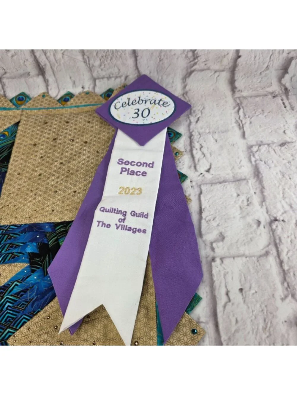 Quilted Wall Hanging Peacock Themed Rhinestone Accents 2nd Place Award Winning 2